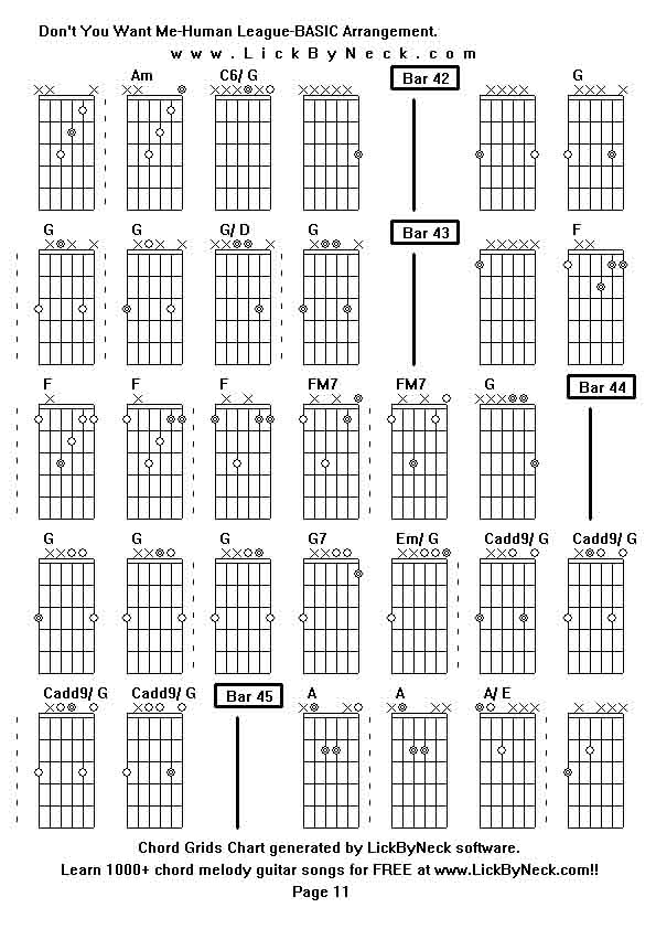 Chord Grids Chart of chord melody fingerstyle guitar song-Don't You Want Me-Human League-BASIC Arrangement,generated by LickByNeck software.